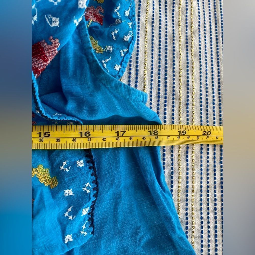 Monsoon Prue Embroidered Mini Dress Blue Lined 100% Cotton Ruffle Sz Small - Picture 15 of 15